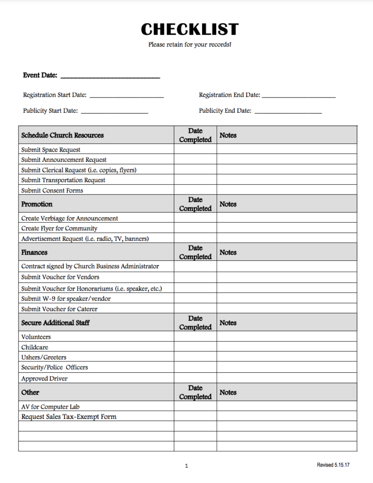 Quarterly Proposal Checklist | Brentwood Baptist Church